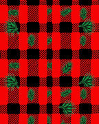 Red Black Buffalo Plaid Palm Fronds Rug