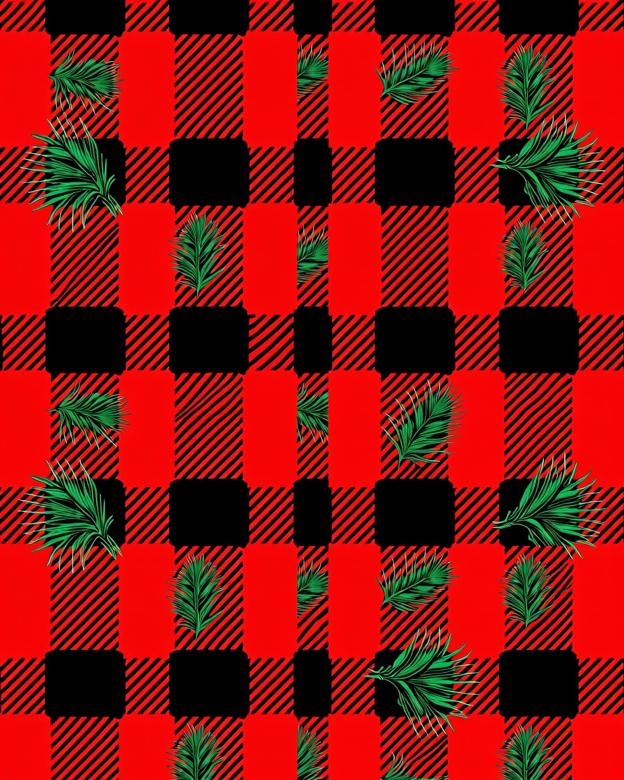 Red Black Buffalo Plaid Palm Fronds Rug