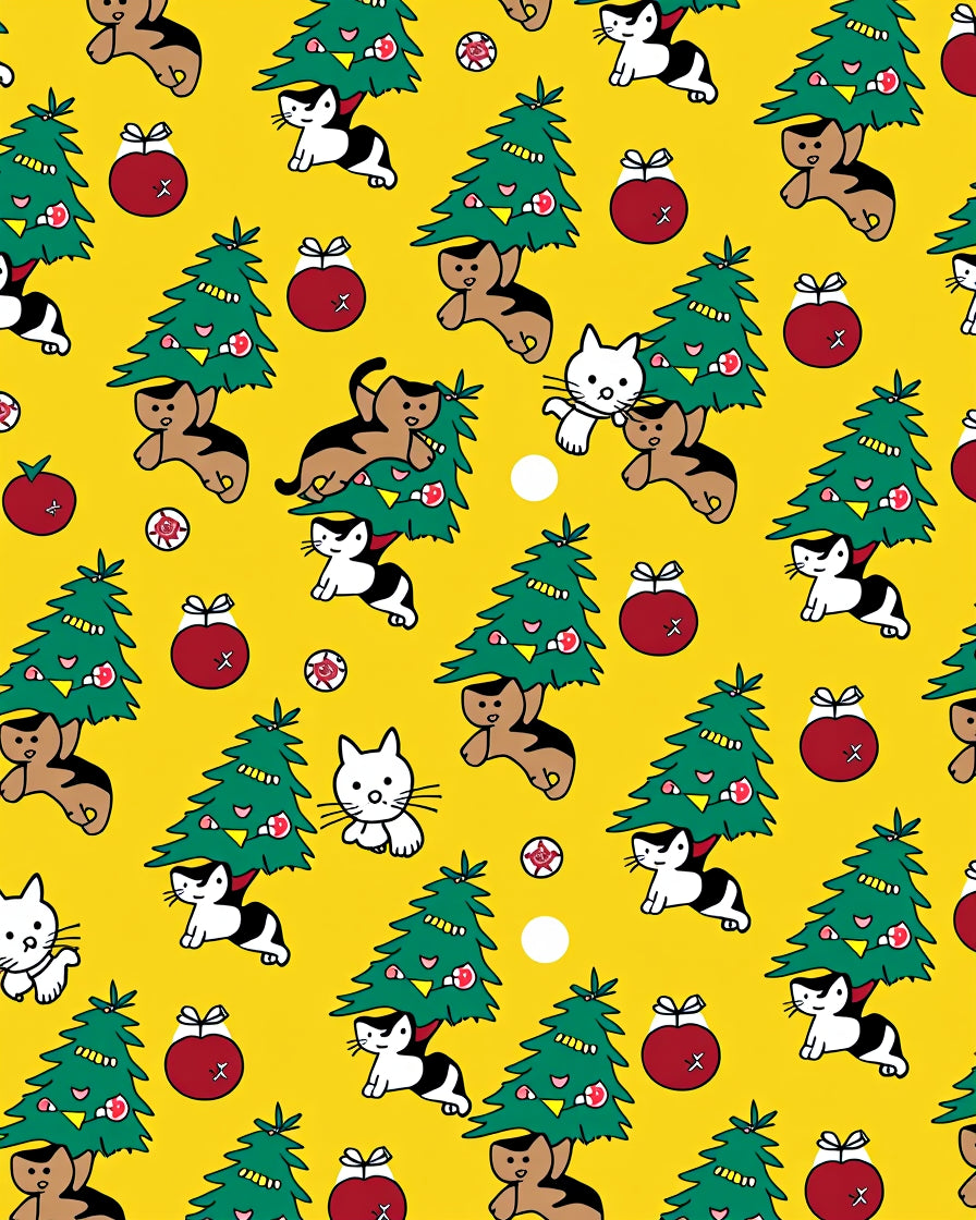 Whimsical Kitten Christmas Tree Ensemble Rug