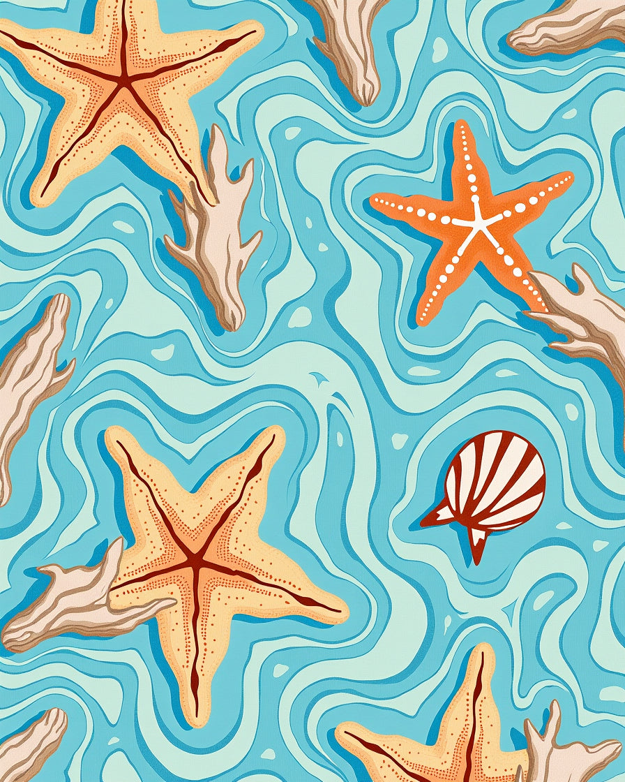 Oceanic Starfish Coral Waves Rug