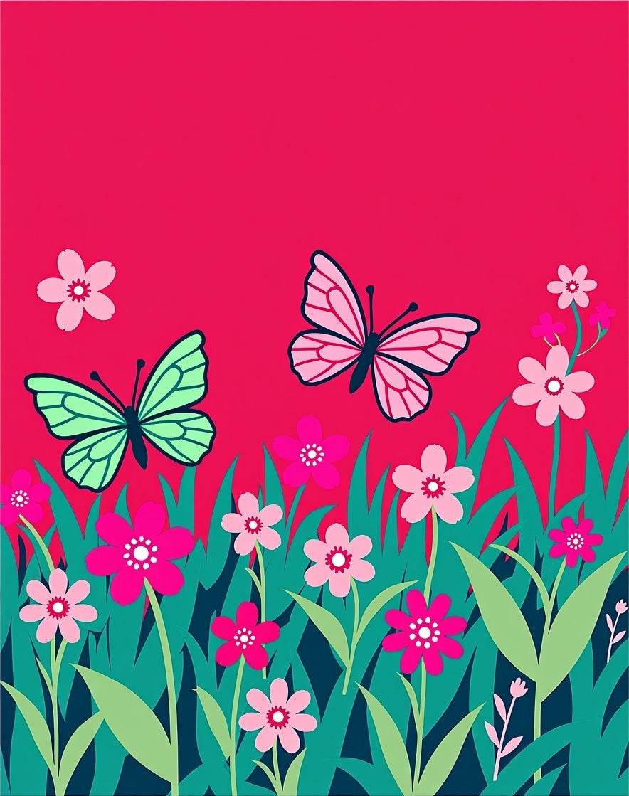 Bright Pink Butterfly Garden Meadow Rug