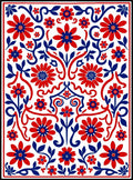 Red and Blue Floral Swirl Repeating Pattern Rug