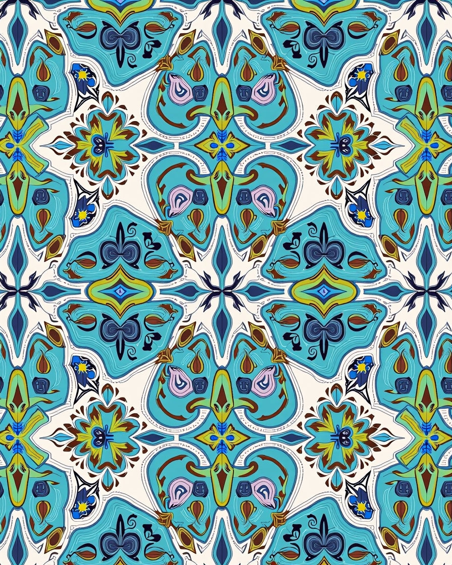 Aqua Emerald Gold Abstract Medallion Rug