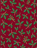 Deep Red Green Leaf Branch Cover Rug