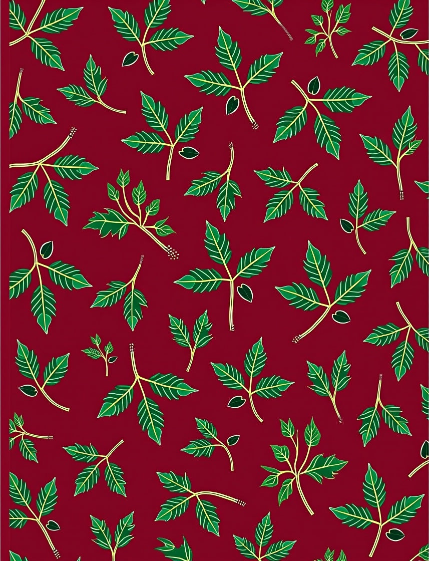 Deep Red Green Leaf Branch Cover Rug