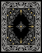 Ornate Black Floral Vine Border Rug