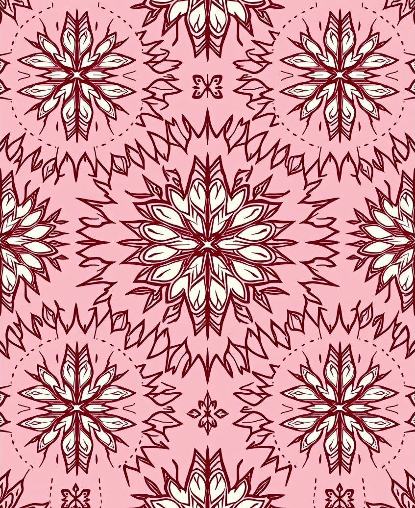 Crimson Floral Medallion Pink Background Rug