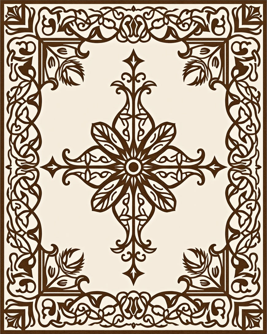 Brown Floral Medallion Lattice Rug