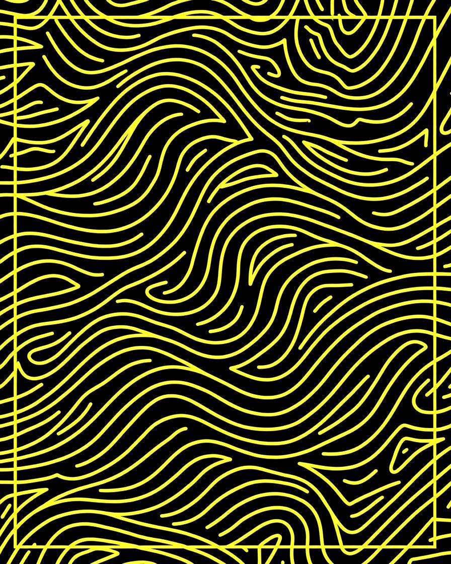 Black Yellow Wavy Lines Abstraction Rug