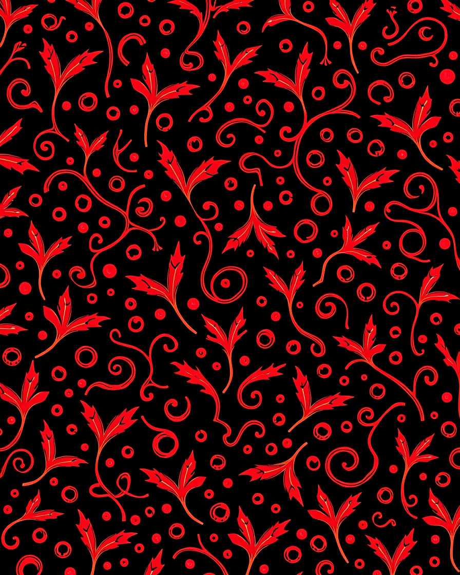 Crimson Vine Swirl Red Dots Rug