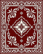 Rich Burgundy Ornate Floral Square Rug