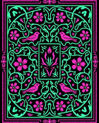 Vibrant Pink Birds Floral Garden Border Rug