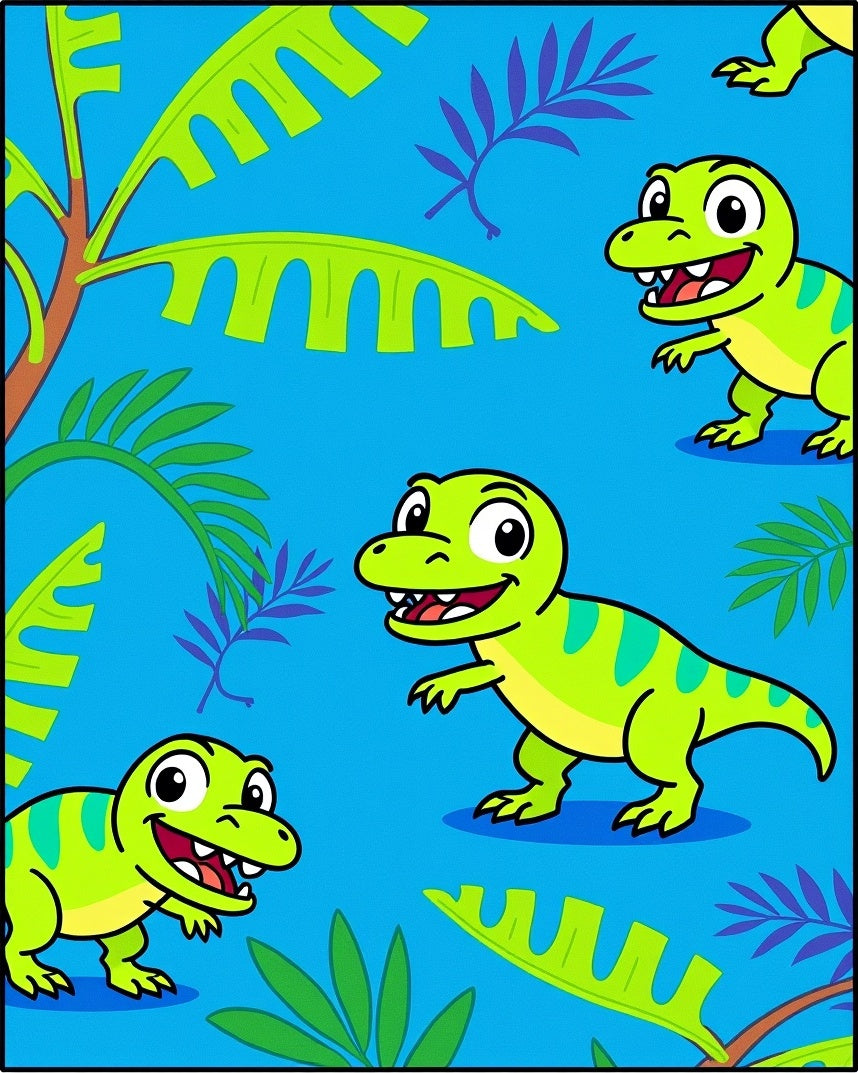 Playful Green Dinosaurs Jungle Theme Rug