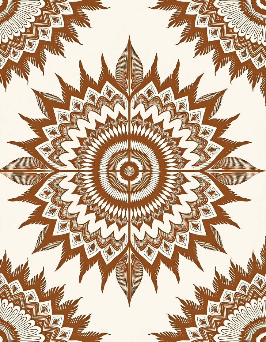 Brown Sunburst Medallion Mandala Rug