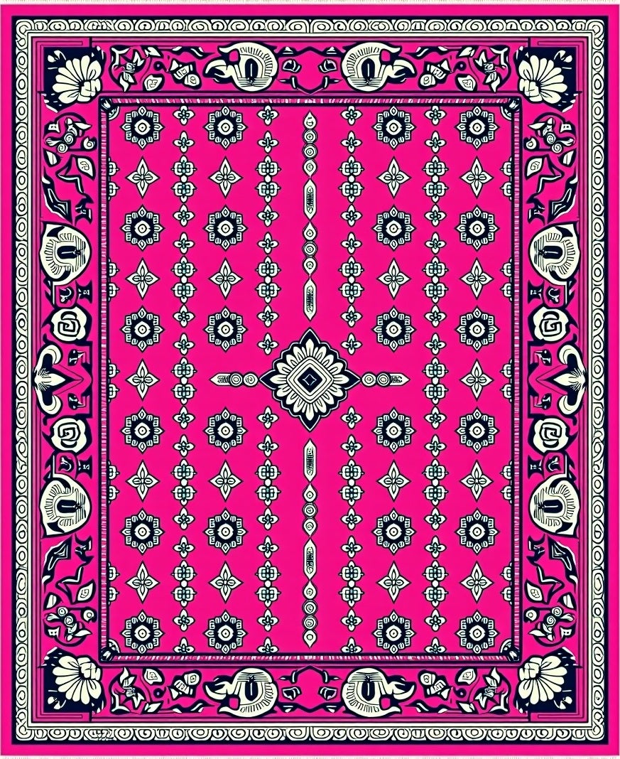Vivid Pink Floral Medallion Border Rug