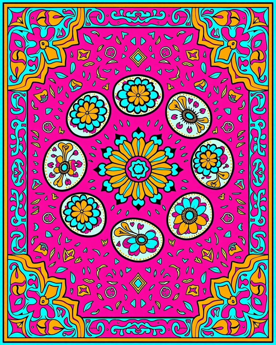 Vibrant Pink Floral Medallion Composition Rug