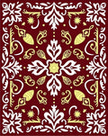Deep Red Floral Medallion White Yellow Rug