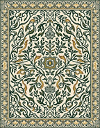Elegant Cream Green Floral Vine Rug