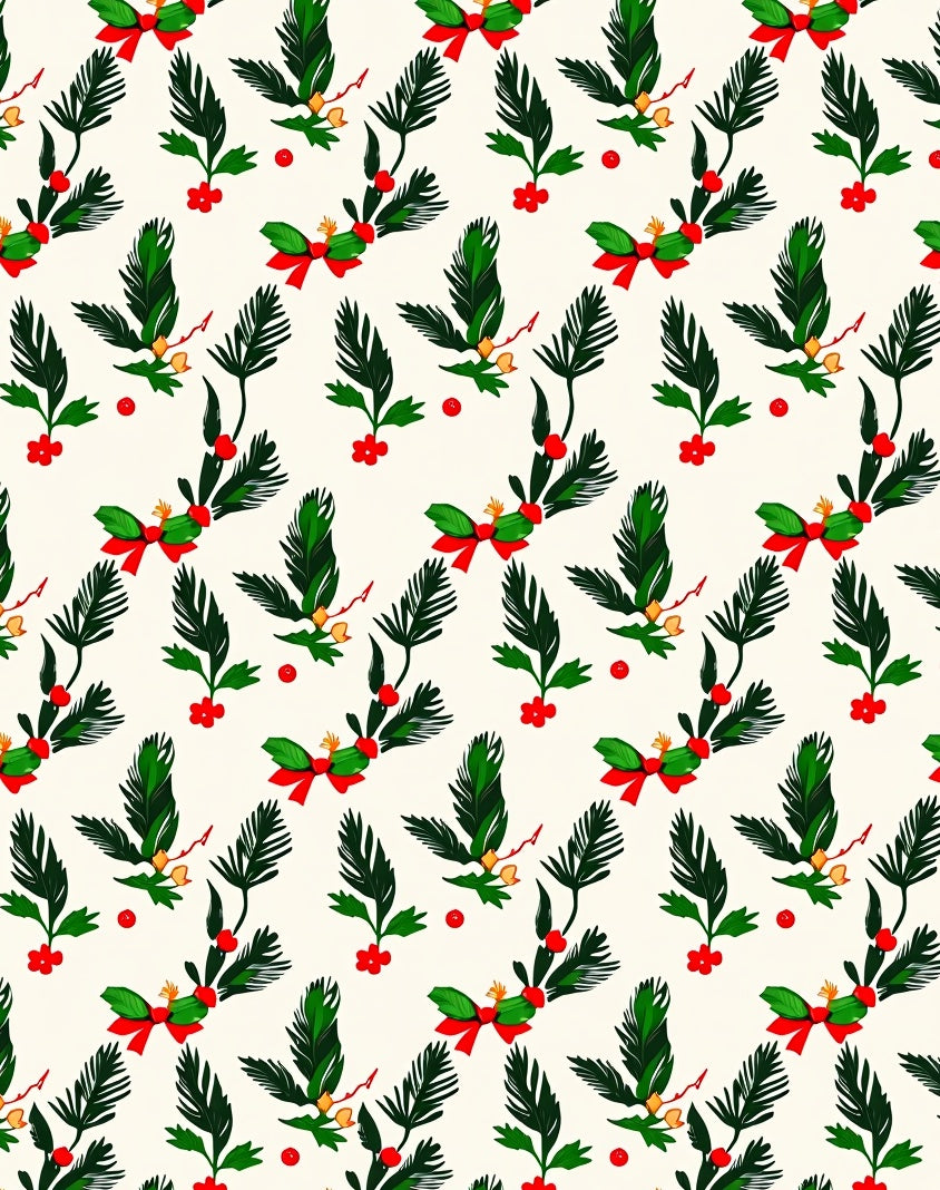 Festive Pine Holly Berry Bow Rug