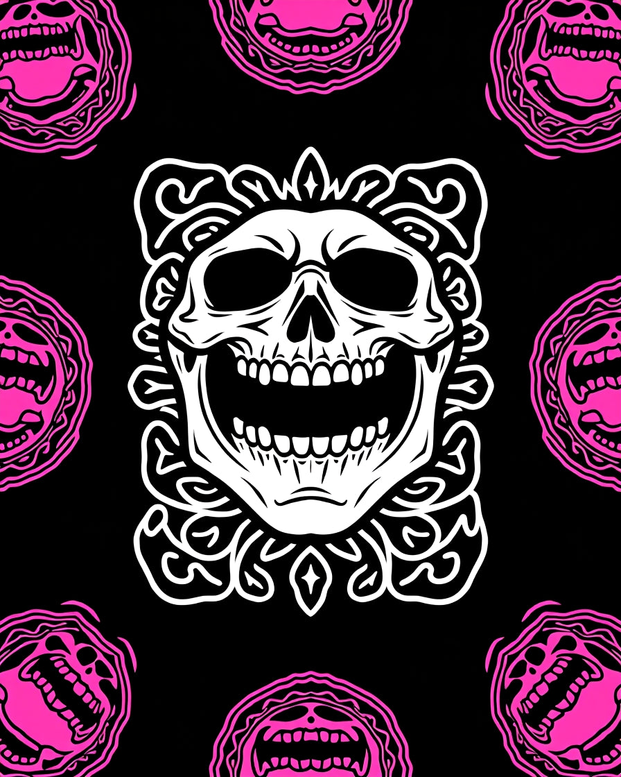 Ghoulish White Skull Pink Ring Background Rug