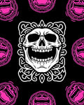 Ghoulish White Skull Pink Ring Background Rug