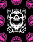 Ghoulish White Skull Pink Ring Background Rug