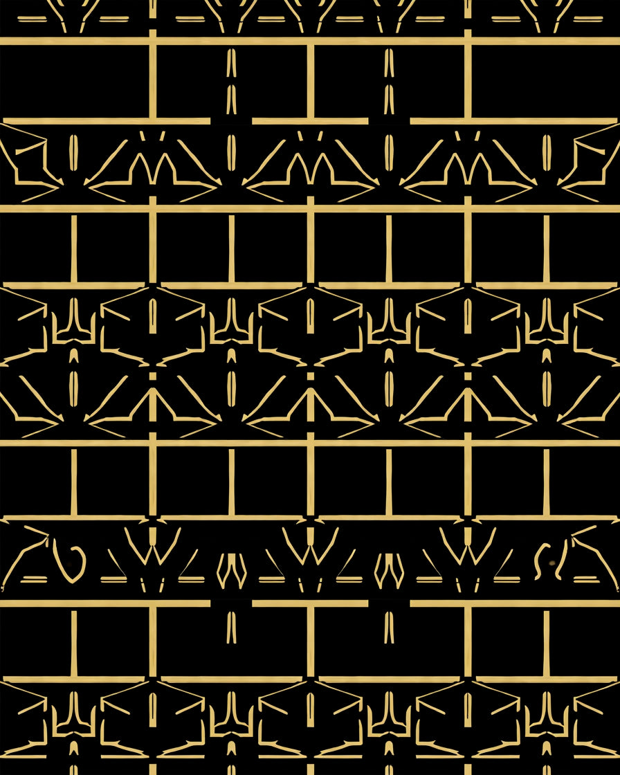 Golden Black Geometric Art Deco Rug