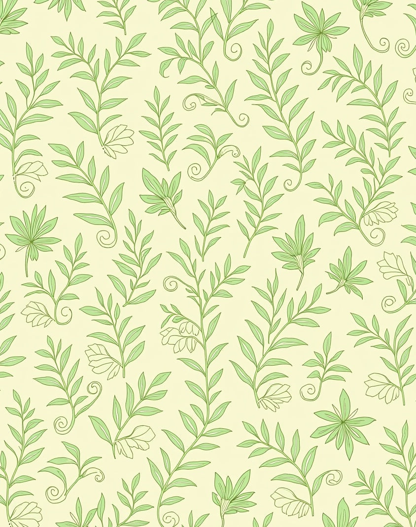 Light Green Botanical Scroll Rug