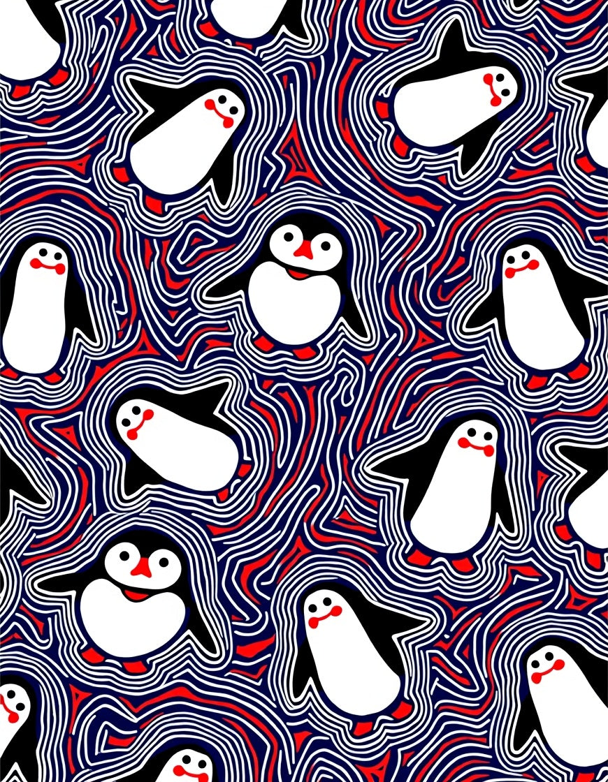 Playful Penguin Abstract Wave Rug