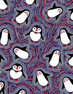 Playful Penguin Abstract Wave Rug