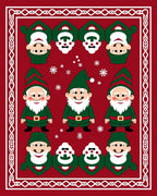 Whimsical Red Green Gnome Snowflake Border Rug