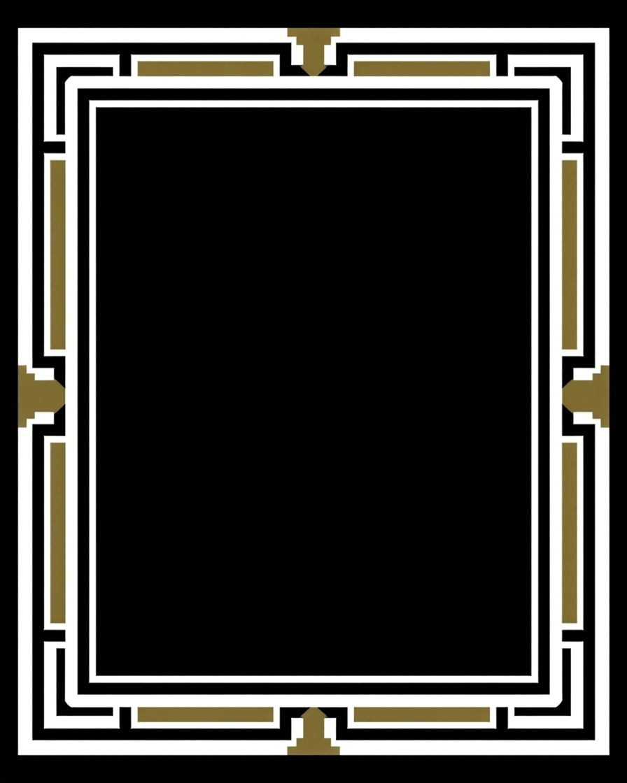 Contemporary Black White Gold Border Rug