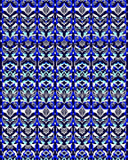 Electric Blue White Floral Damask Rug