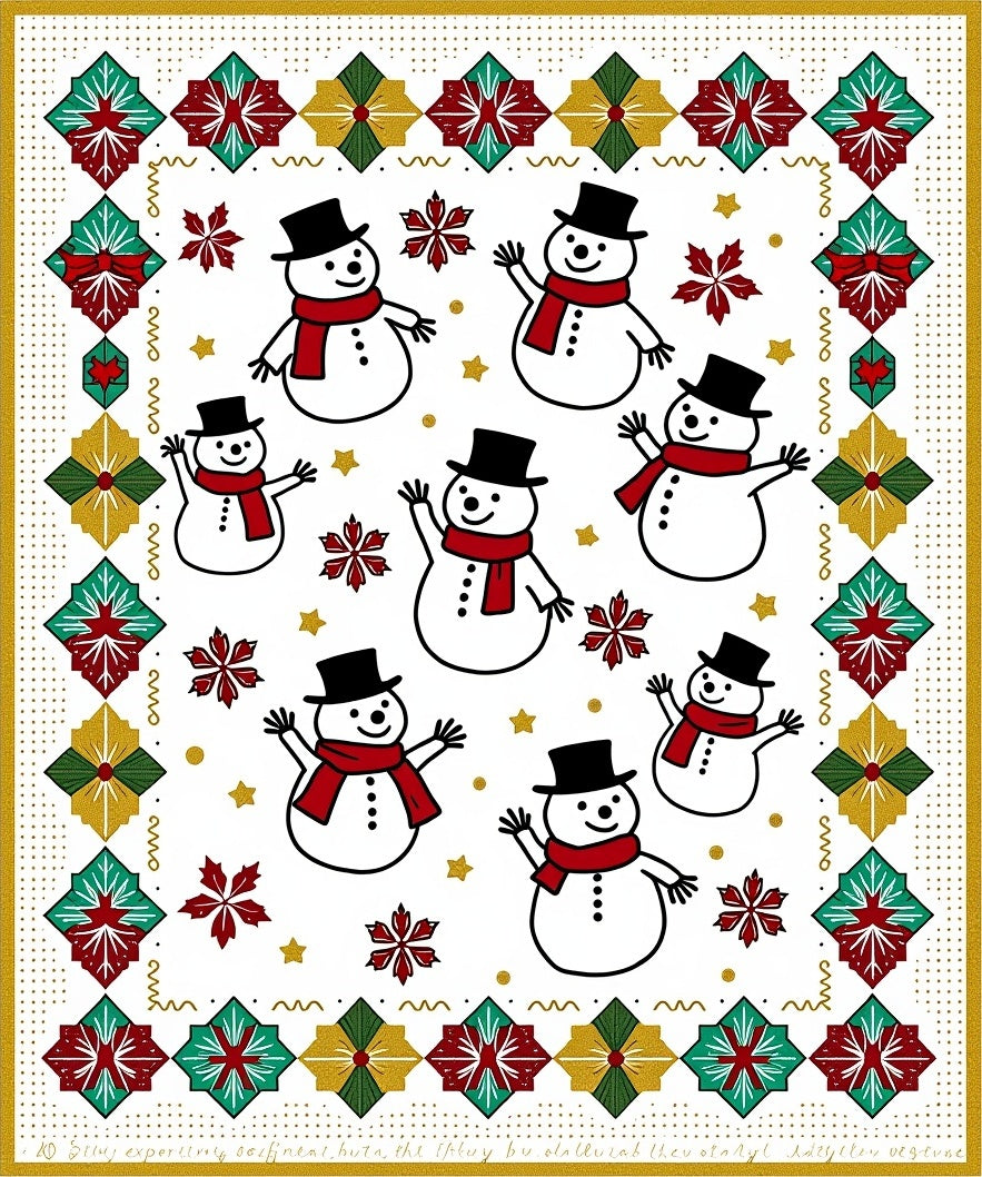 Red Green Gold Snowman Holiday Border Rug