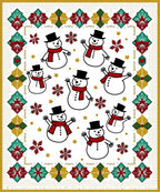 Red Green Gold Snowman Holiday Border Rug