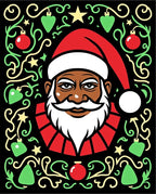 Festive Black Santa Holiday Ornament Rug