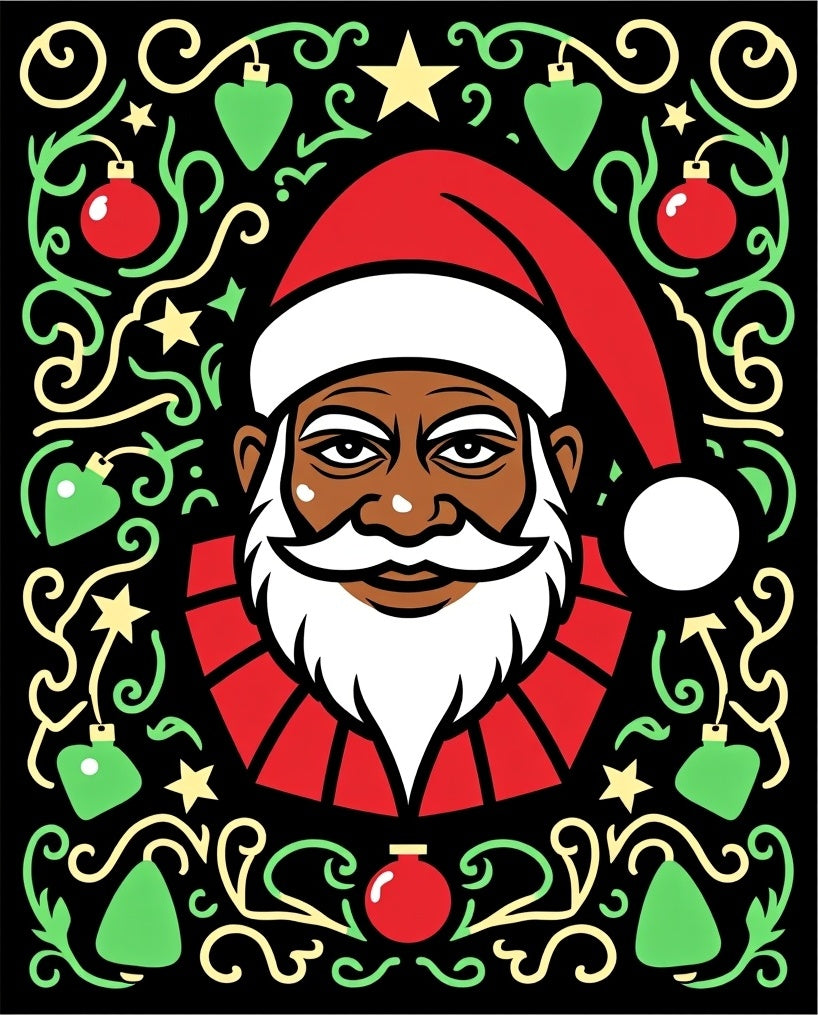 Festive Black Santa Holiday Ornament Rug