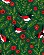 Charming Red Bird Evergreen Forest Rug