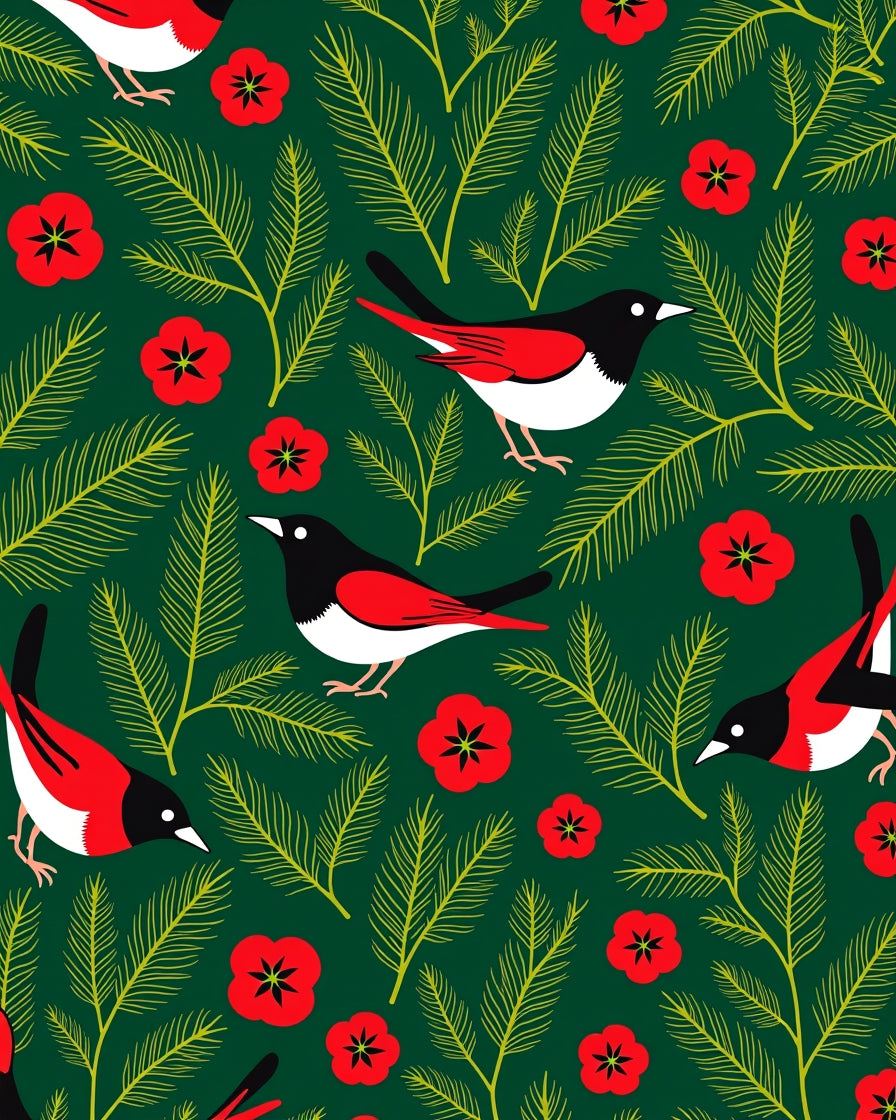 Charming Red Bird Evergreen Forest Rug