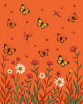 Whimsical Orange Butterfly Garden Rug