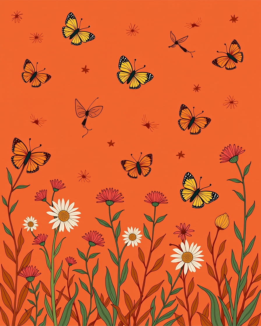 Whimsical Orange Butterfly Garden Rug