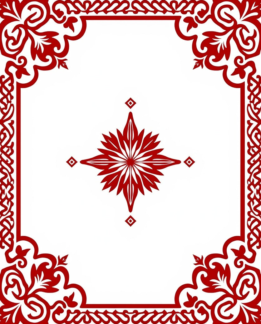 Crimson Ornamental Scrollwork Mandala Rug