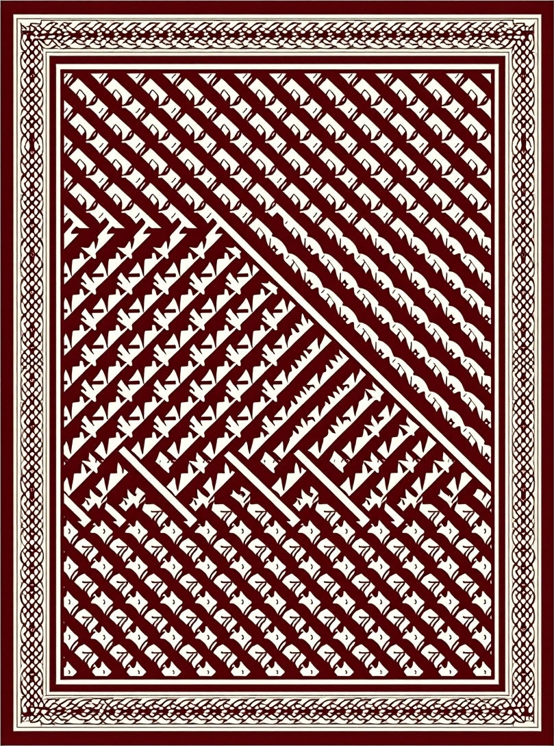 Deep Red Geometric Abstract Square Rug
