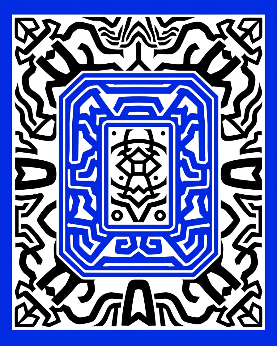 Bold Blue Abstract Geometric Overlay Rug