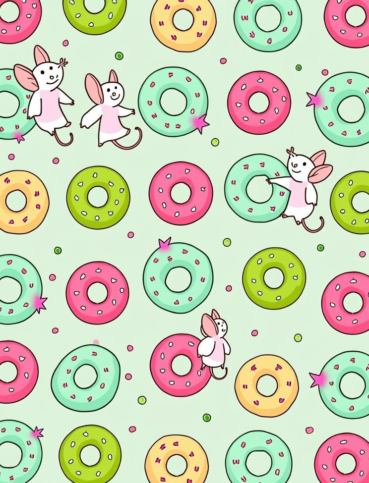 Whimsical Mice With Pink Green Donuts Rug