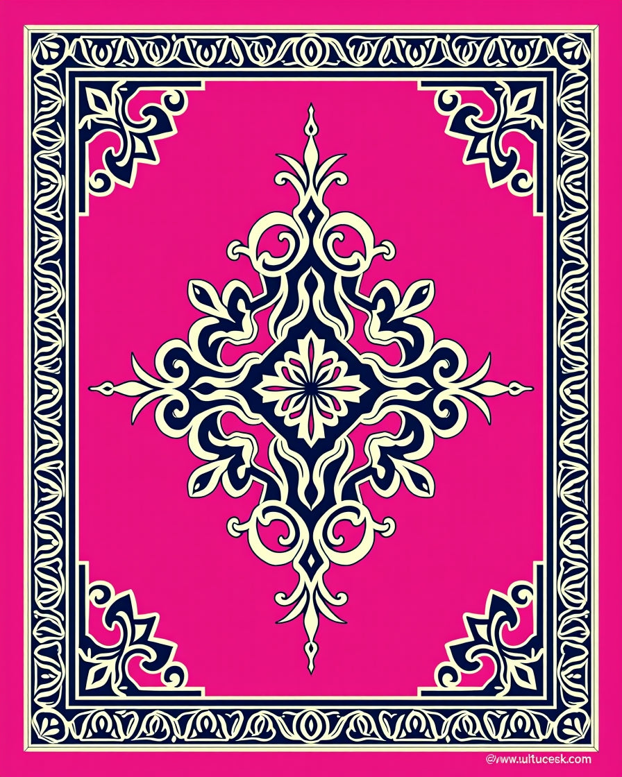 Ornate Vivid Pink Damask Medallion Rug