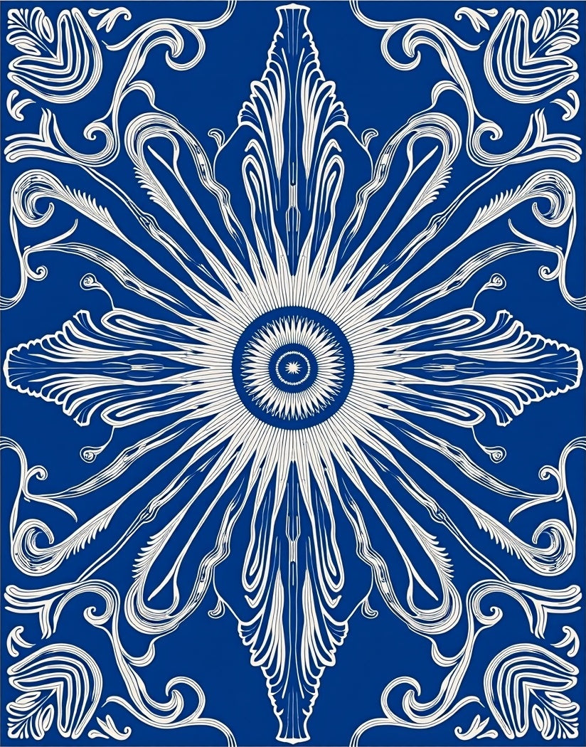 Elegant Cobalt Sunburst Swirl Rug