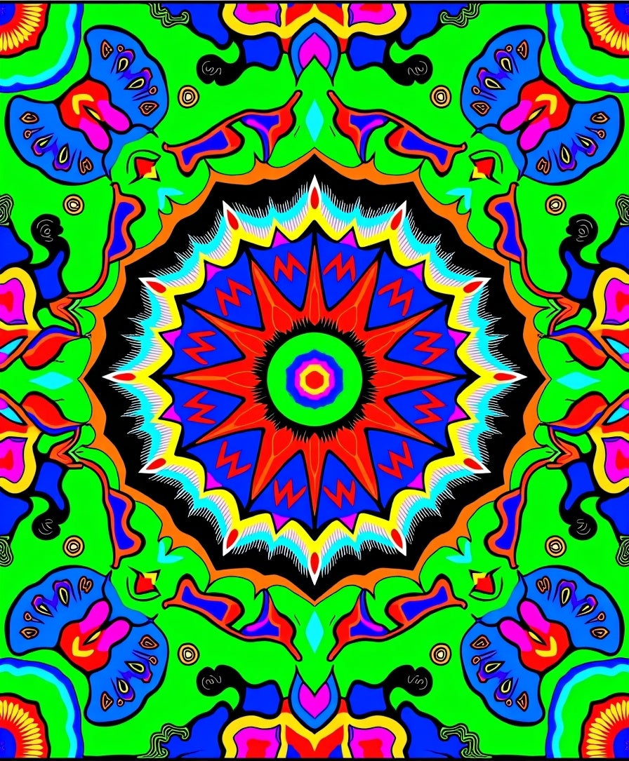 Vibrant Psychedelic Radial Mandala Rug