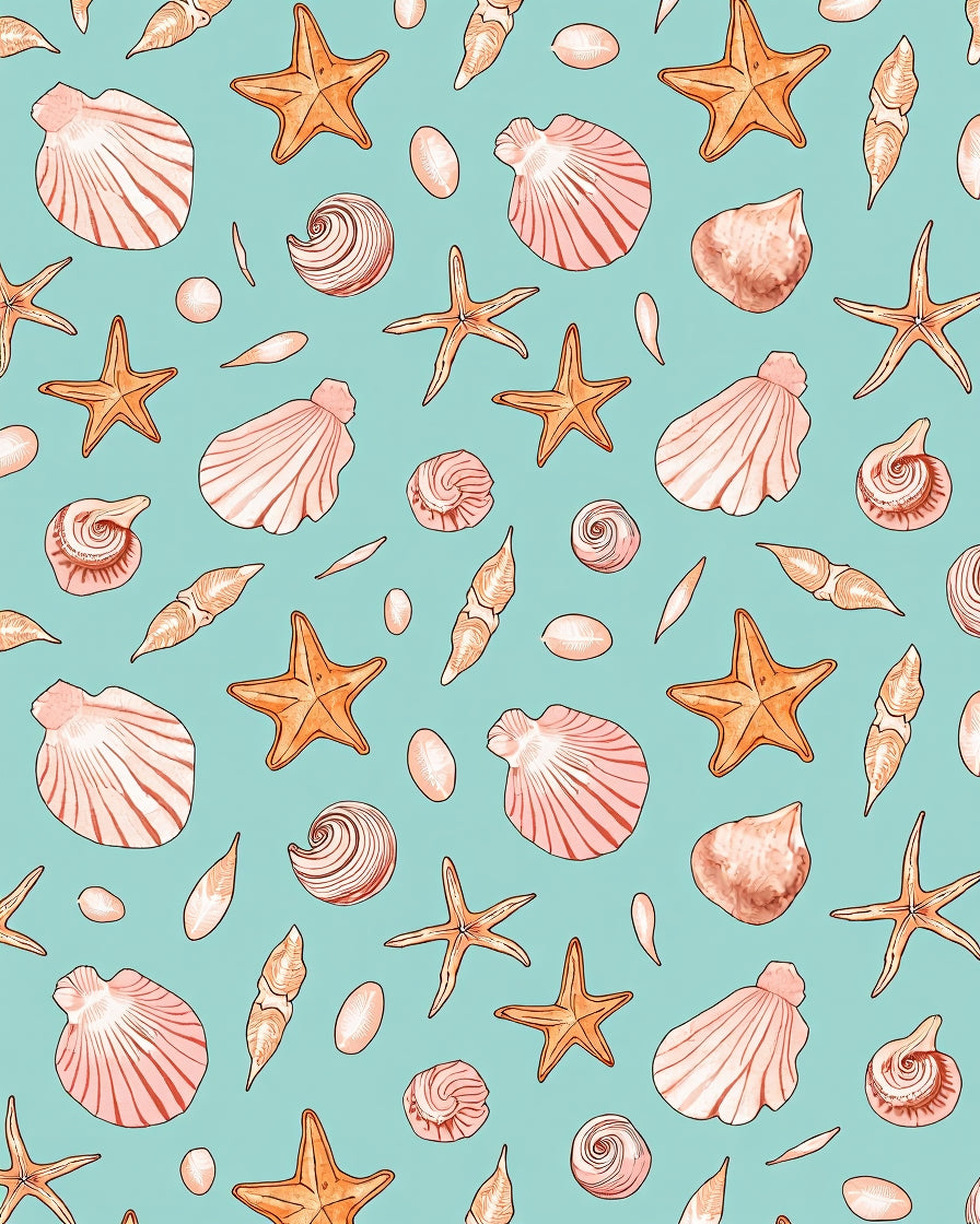 Orange Starfish Seashell Coastal Collage Rug