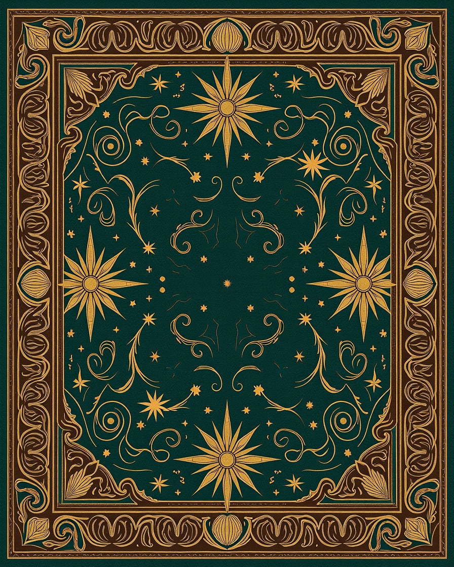 Celestial Gold and Teal Starburst Rug